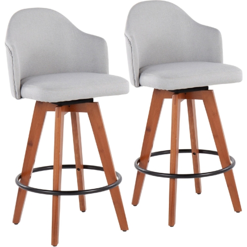 Ahoy 26" Counter Stool in Light Grey Fabric, Walnut Bamboo & Black Metal (Set of 2)